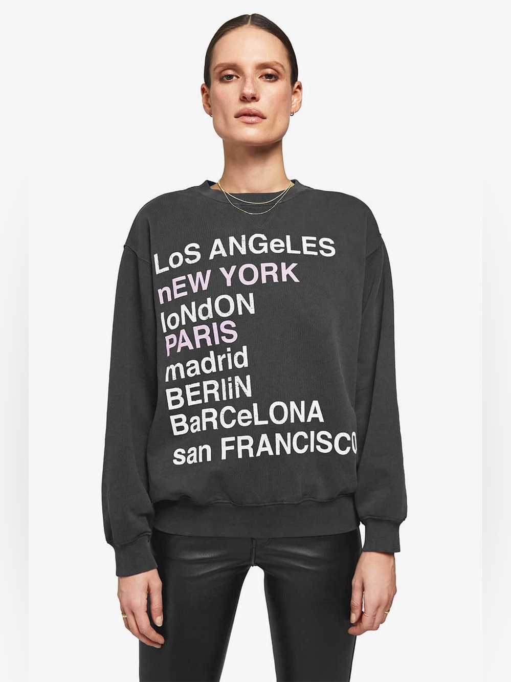 Anine Bing | City Love Oversized Graphic Crewneck Sweatshirt in Charcoal Grey S